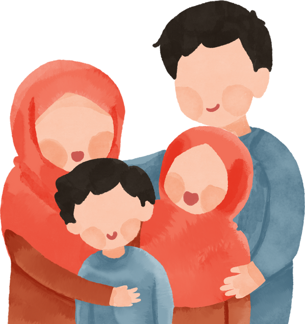 Happy Faceless Muslim Family